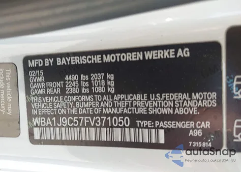 2015 BMW M235 xDrive z USA, uszkodzony, nr VIN WBA1J9C57FV371050